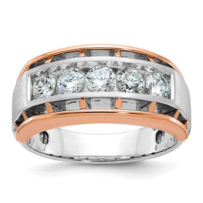 14K Weiß-/Roségold zweifarbiger Herren-Diamantring mit 1K Diamanten