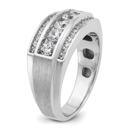 14K Weißgold Herrenring mit 1,2 ct. laborgezüchtetem Diamant, VS/SI+ G+, poliert und satiniert, dreireihig