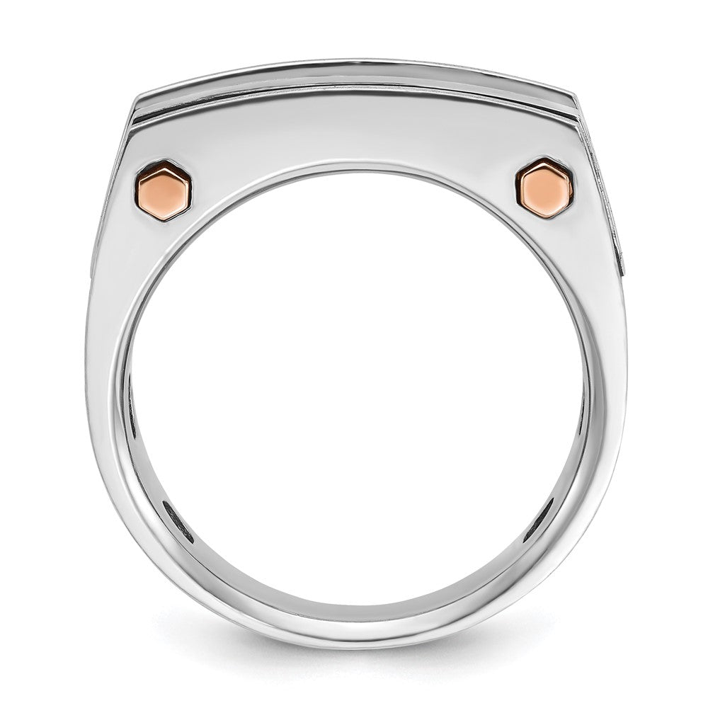 14K Weiß-/Roségold Zweifarbiger Herrenring mit schwarzer Rhodinierung, satiniert, 1K Diamant, komplett