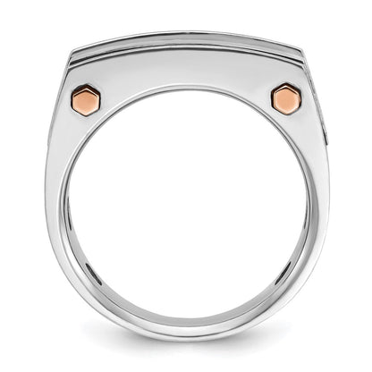 14K Weiß-/Roségold Zweifarbiger Herrenring mit schwarzer Rhodinierung, satiniert, 1K Diamant, komplett