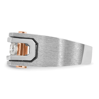 14K Weiß-/Roségold Zweifarbiger Herrenring mit schwarzer Rhodinierung, satiniert, 1K Diamant, komplett