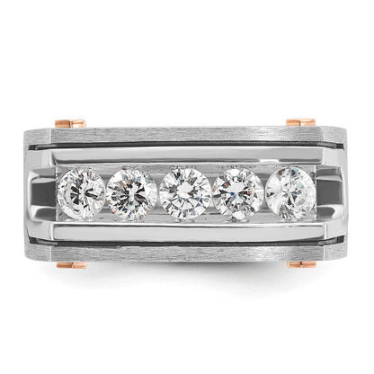 14K Weiß-/Roségold Zweifarbiger Ring in Rosé und Weiß mit Schwarzrhodium, 1 ct. im Labor gezüchtetem Diamant VS/SI+ G+, Fünfstein, poliert, satiniert und geriffelt, Herrenring