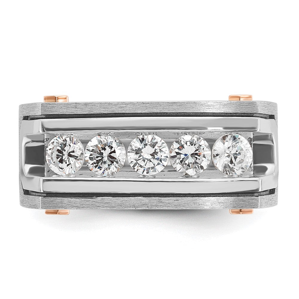 14K Weiß-/Roségold Zweifarbiger Herrenring mit schwarzer Rhodinierung, satiniert, 1K Diamant, komplett