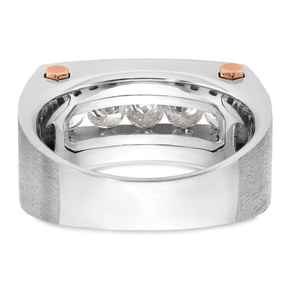 14K Weiß-/Roségold Zweifarbiger Herrenring mit schwarzer Rhodinierung, satiniert, 1K Diamant, komplett