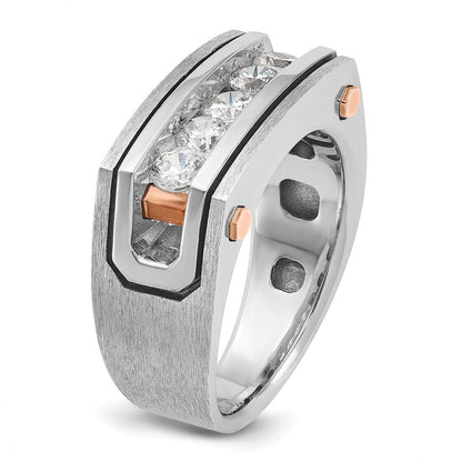 14K Weiß-/Roségold Zweifarbiger Herrenring mit schwarzer Rhodinierung, satiniert, 1K Diamant, komplett