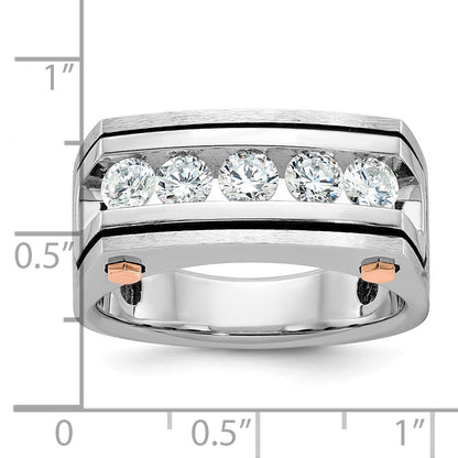 14K Weiß-/Roségold Zweifarbiger Herrenring mit schwarzer Rhodinierung, satiniert, 1K Diamant, komplett