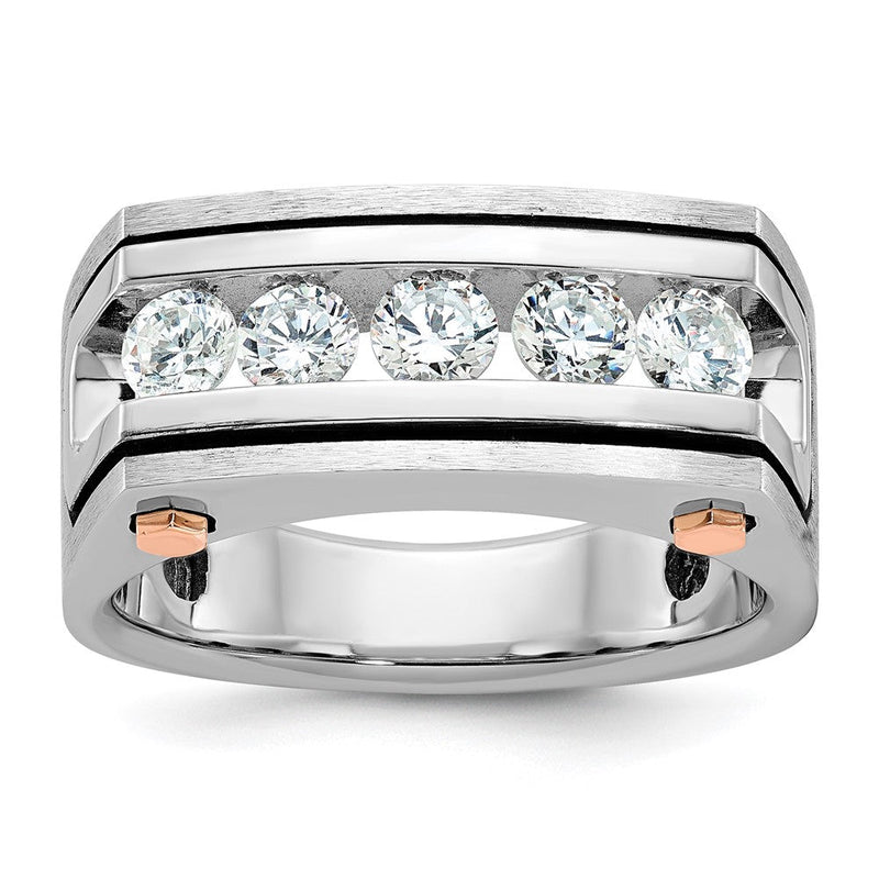 14K Weiß-/Roségold Zweifarbiger Ring in Rosé und Weiß mit Schwarzrhodium, 1 ct. im Labor gezüchtetem Diamant VS/SI+ G+, Fünfstein, poliert, satiniert und geriffelt, Herrenring