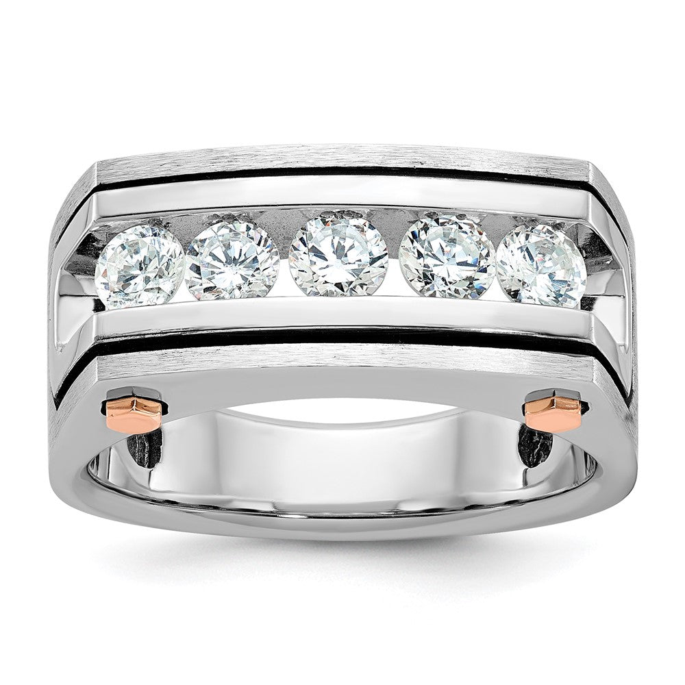 14K Weiß-/Roségold Zweifarbiger Herrenring mit schwarzer Rhodinierung, satiniert, 1K Diamant, komplett