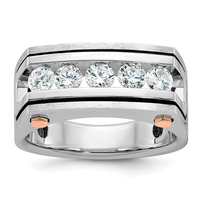 14K Weiß-/Roségold Zweifarbiger Herrenring mit schwarzer Rhodinierung, satiniert, 1K Diamant, komplett
