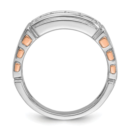 14K Weiß-/Roségold Bicolor Rose und Weiß Herrenring mit 1 ct. Labor-Diamant VS/SI+ G+, zweireihig, mit Ausschnitt