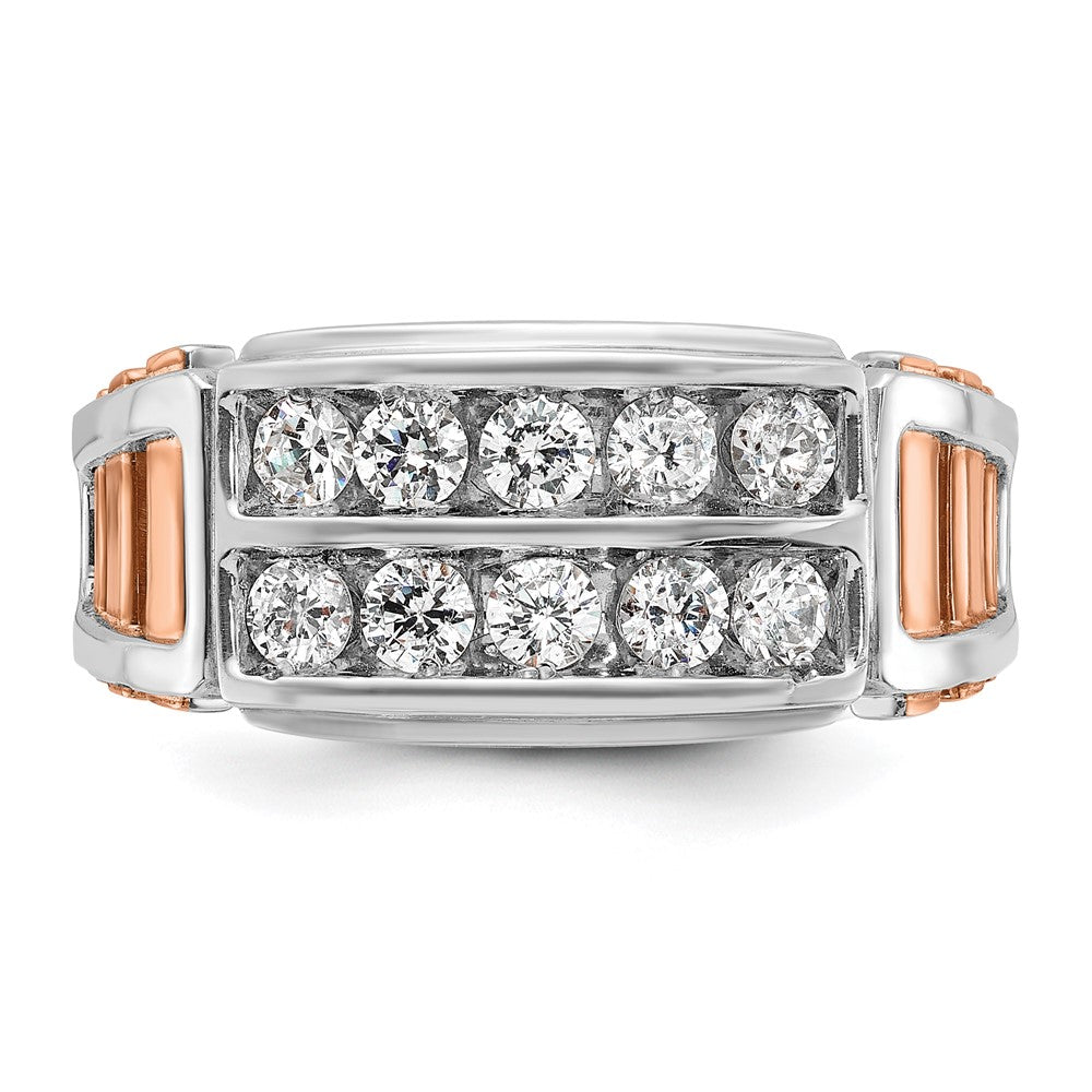 14K Weiß-/Roségold Bicolor Herren-Diamantring mit 1K, komplett besetzt