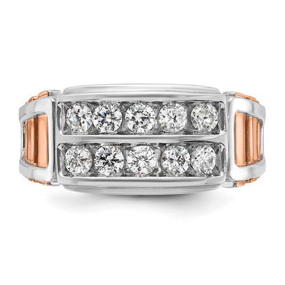14K Weiß-/Roségold Bicolor Herren-Diamantring mit 1K, komplett besetzt