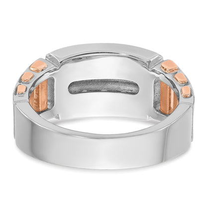 14K Weiß-/Roségold Bicolor Rose und Weiß Herrenring mit 1 ct. Labor-Diamant VS/SI+ G+, zweireihig, mit Ausschnitt