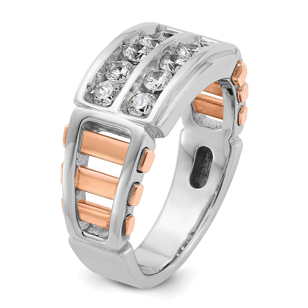 14K Weiß-/Roségold Bicolor Herren-Diamantring mit 1K, komplett besetzt