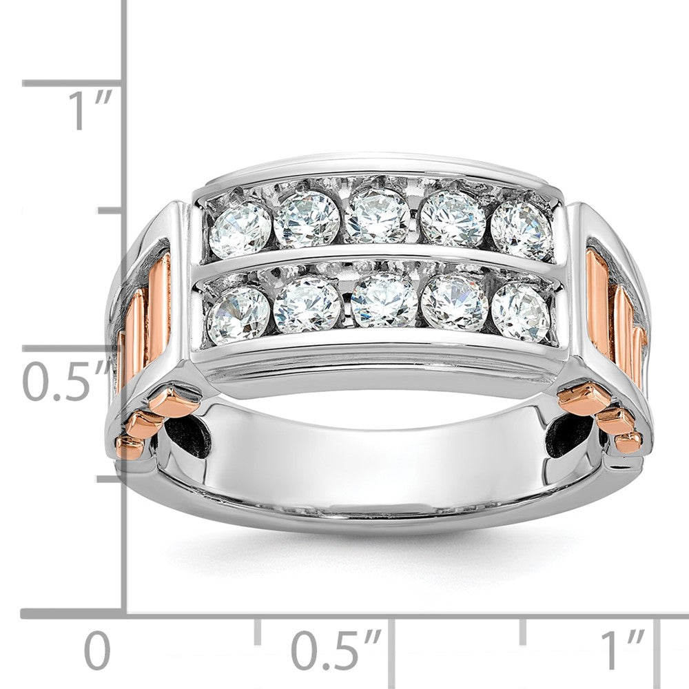 14K Weiß-/Roségold Bicolor Herren-Diamantring mit 1K, komplett besetzt