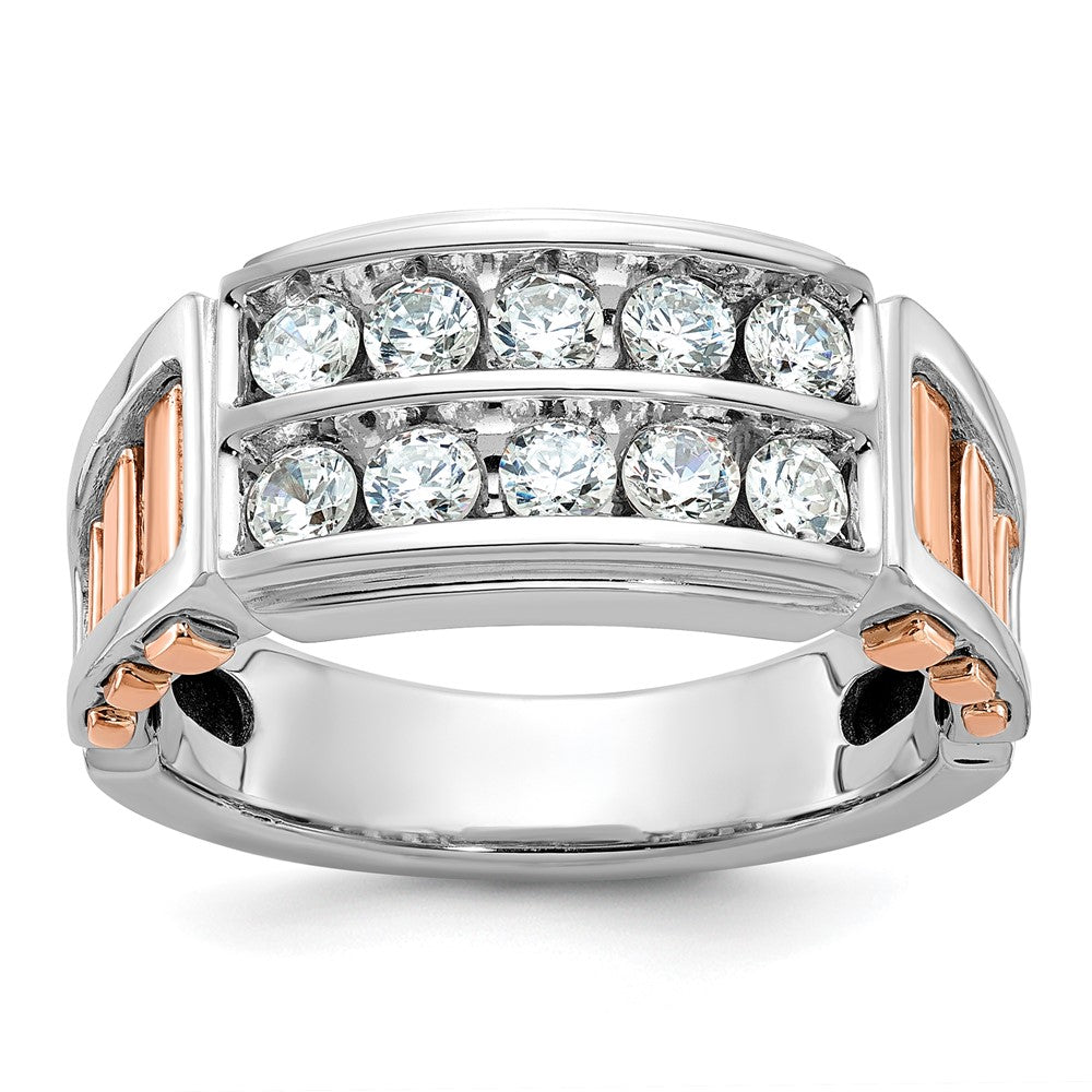 14K Weiß-/Roségold Bicolor Herren-Diamantring mit 1K, komplett besetzt