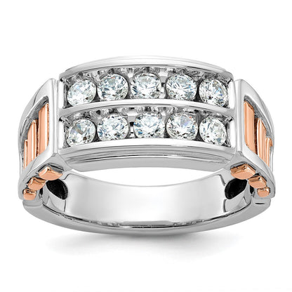 14K Weiß-/Roségold Bicolor Herren-Diamantring mit 1K, komplett besetzt