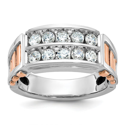14K Weiß-/Roségold Bicolor Rose und Weiß Herrenring mit 1 ct. Labor-Diamant VS/SI+ G+, zweireihig, mit Ausschnitt