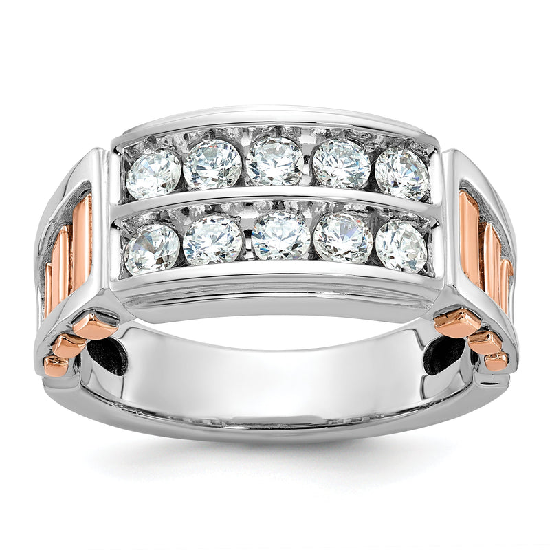 14K Weiß-/Roségold Bicolor Rose und Weiß Herrenring mit 1 ct. Labor-Diamant VS/SI+ G+, zweireihig, mit Ausschnitt
