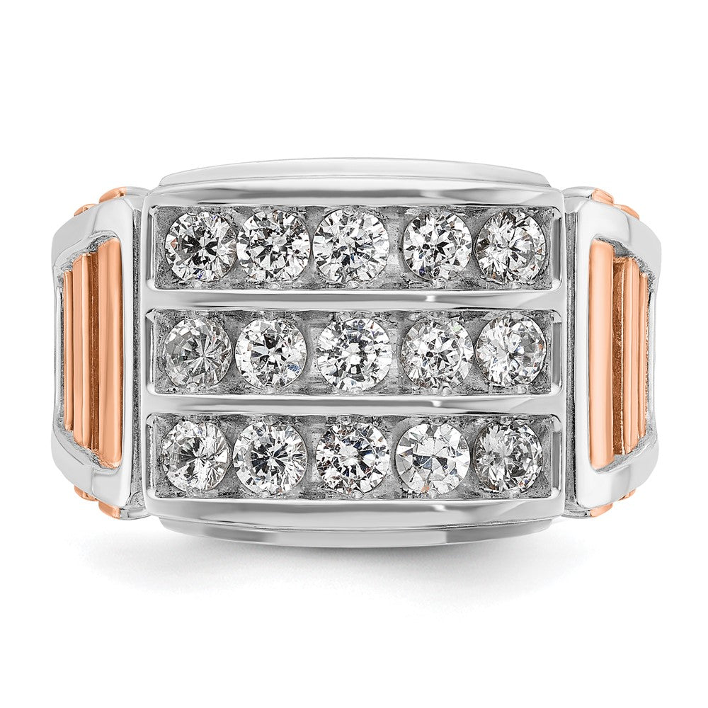 14K Weiß-/Roségold Zweifarbiger Herrenring, Rosé und Weiß, mit 1,625 ct. laborgezüchteten Diamanten VS/SI+ G+, dreireihig, durchbrochen gearbeitet