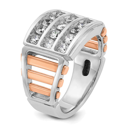 14K Weiß-/Roségold Zweifarbiger Herrenring mit 1,5K Diamant