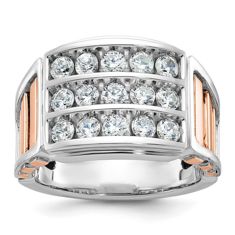 14K Weiß-/Roségold Zweifarbiger Herrenring, Rosé und Weiß, mit 1,625 ct. laborgezüchteten Diamanten VS/SI+ G+, dreireihig, durchbrochen gearbeitet