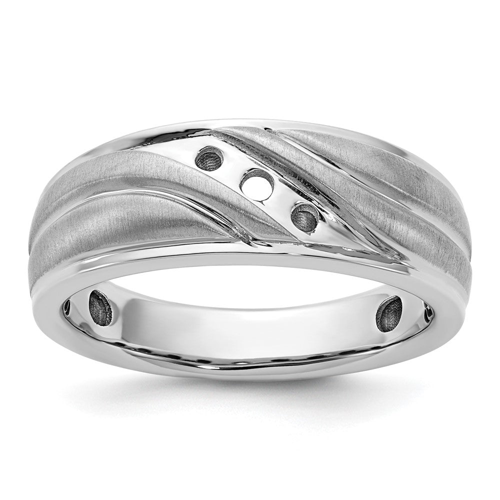 14K Weißgold Ibgoodman Herren Poliert Satiniert & Gerillt Ring Mtg