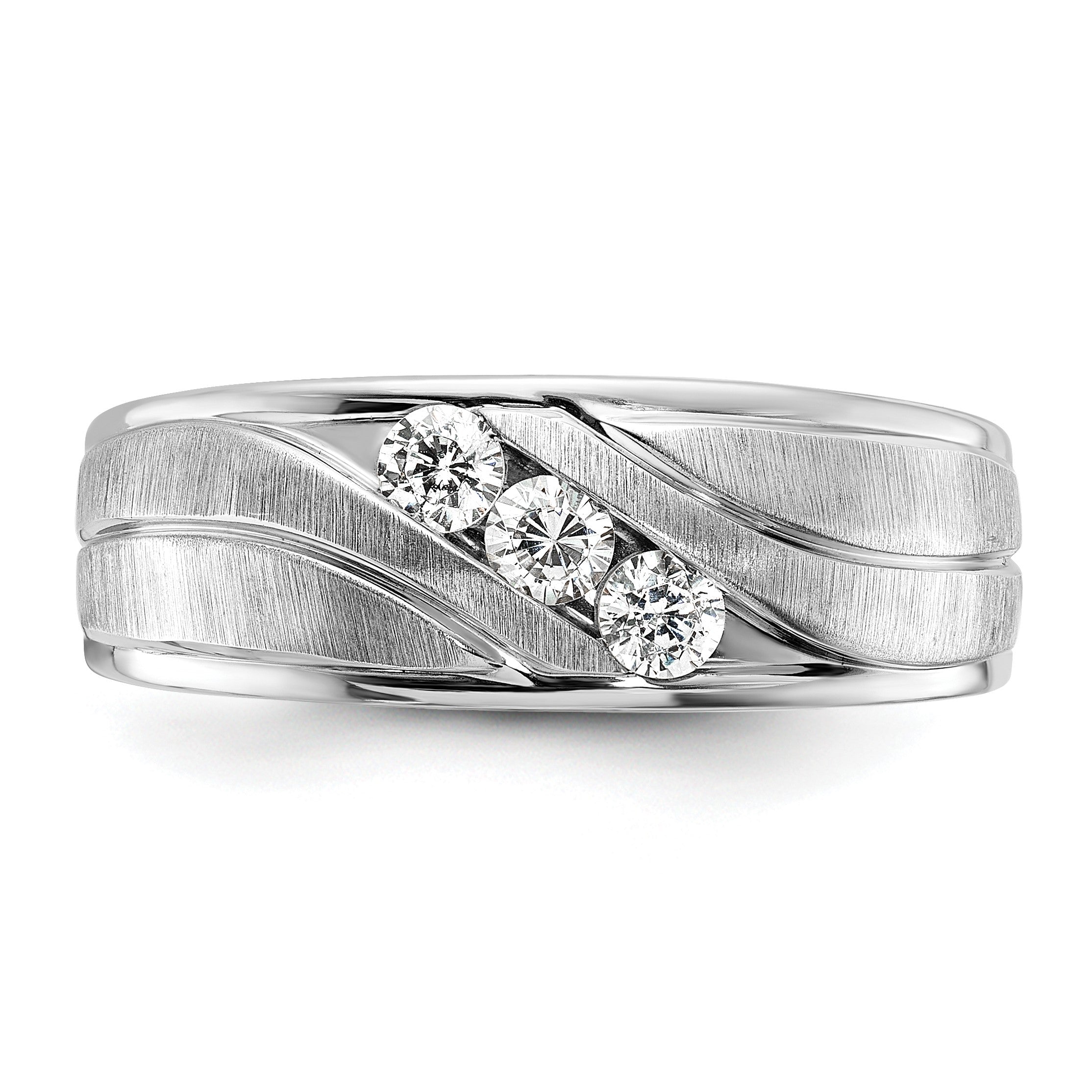14K Weißgold Herren Ring, poliert und satiniert, mit 0,33K Diamanten, komplett besetzt