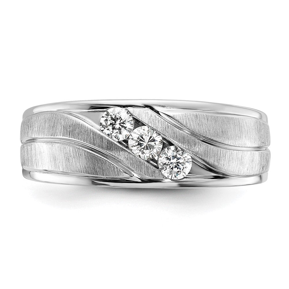 14K Weißgold Herren Ring, poliert und satiniert, mit 0,33K Diamanten, komplett besetzt