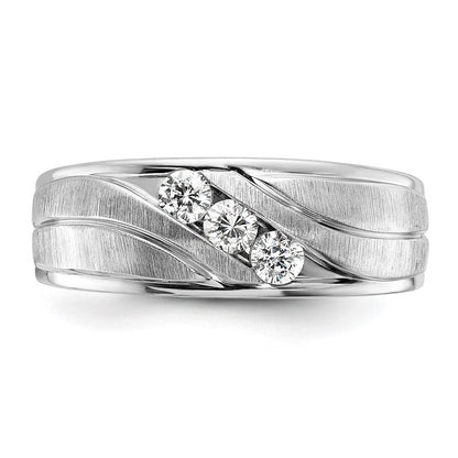 14K Weißgold Herren Ring, poliert und satiniert, mit 0,33K Diamanten, komplett besetzt