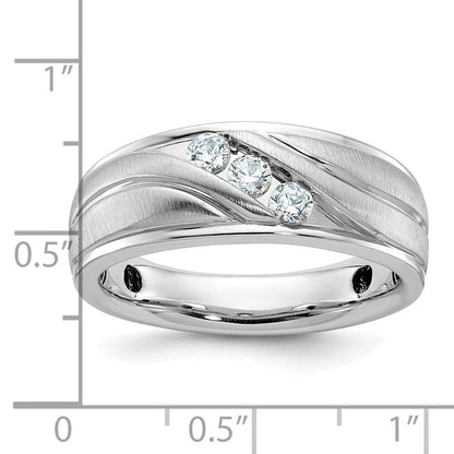 14K Weißgold Herren Ring, poliert und satiniert, mit 0,33K Diamanten, komplett besetzt