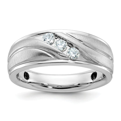 14K Weißgold Herren Ring, poliert und satiniert, mit 0,33K Diamanten, komplett besetzt