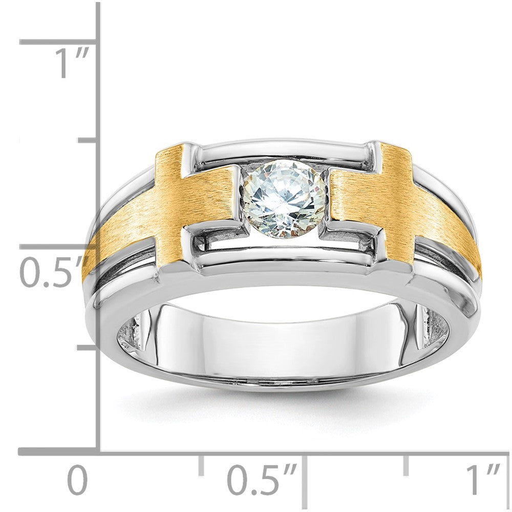 14K Bicolor Ibgoodman Herren Poliert Satiniert & Ausgeschnitten Kreuz Ring Mtg