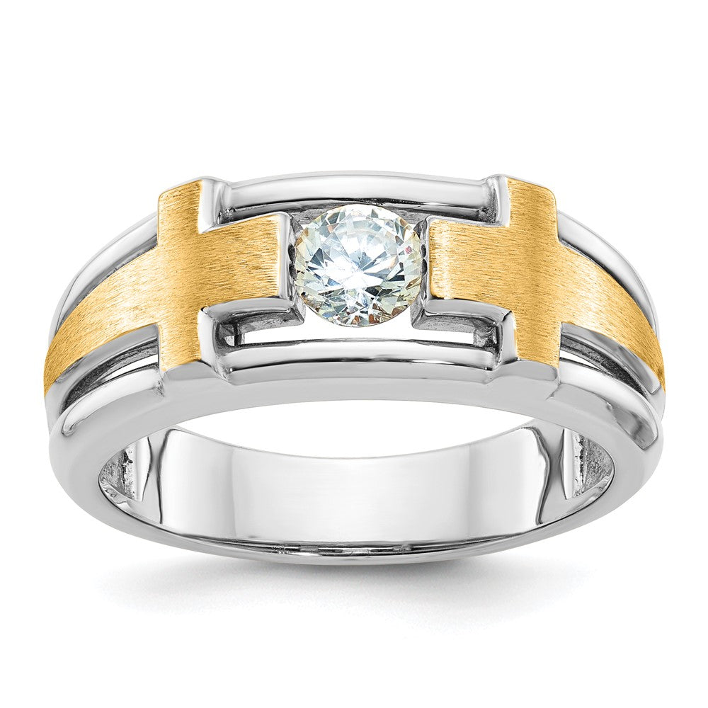 14K Bicolor Ibgoodman Herren Poliert Satiniert & Ausgeschnitten Kreuz Ring Mtg