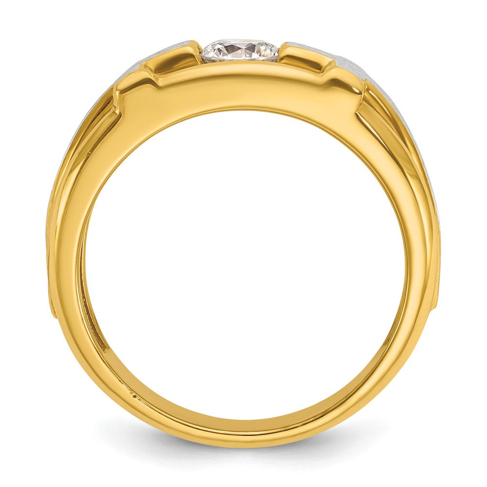 14K Bicolor-Gold Herren-Kreuzring mit Satinfinish und 0,5K Diamanten, komplett besetzt