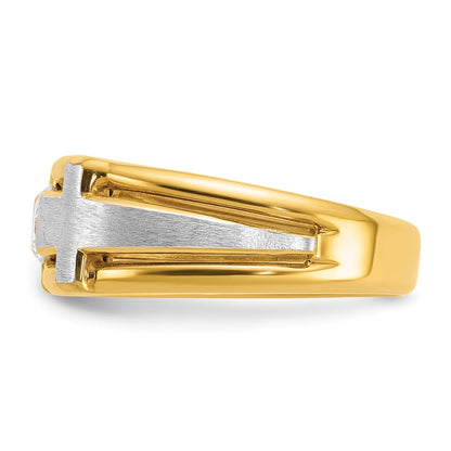 14K Bicolor-Gold Herren-Kreuzring mit Satinfinish und 0,5K Diamanten, komplett besetzt