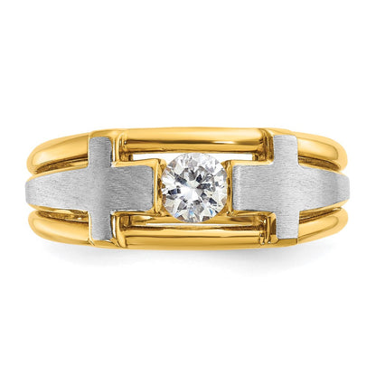 14K Zweifarbgold Herren-Kreuzring mit 0,5 ct. laborgezüchtetem Diamant, VS/SI+ G+, poliert, satiniert und durchbrochen