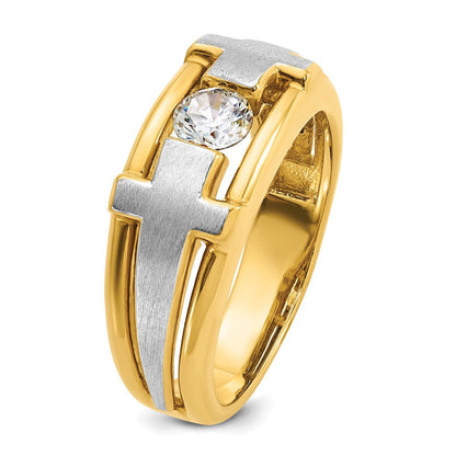 14K Bicolor-Gold Herren-Kreuzring mit Satinfinish und 0,5K Diamanten, komplett besetzt