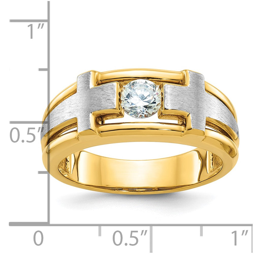 14K Bicolor-Gold Herren-Kreuzring mit Satinfinish und 0,5K Diamanten, komplett besetzt