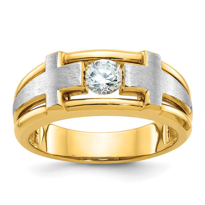 14K Bicolor-Gold Herren-Kreuzring mit Satinfinish und 0,5K Diamanten, komplett besetzt