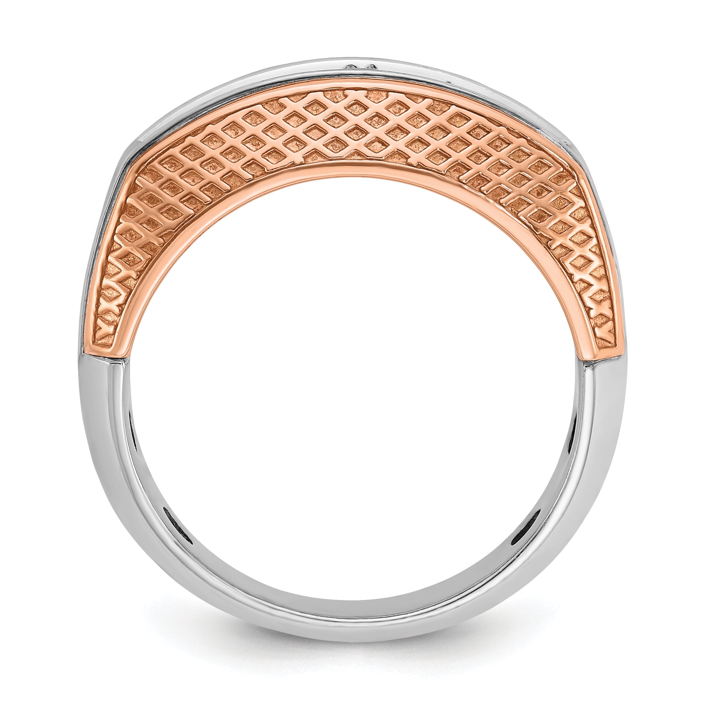 14K Weiß-/Roségold zweifarbiger Herrenring mit 1K Diamanten, komplett besetzt