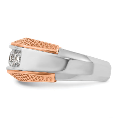 14K Weiß-/Roségold zweifarbiger Herrenring mit 1K Diamanten, komplett besetzt