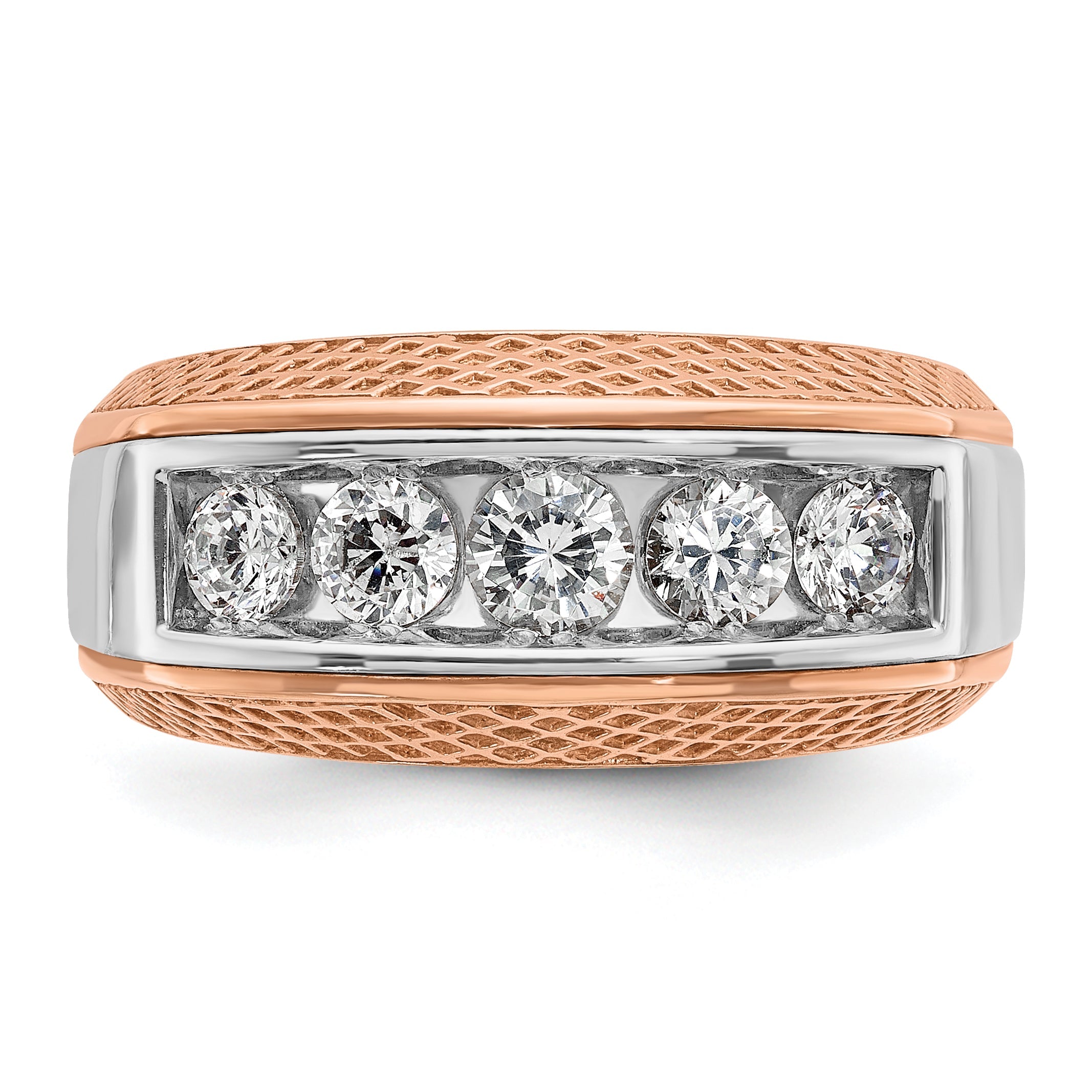 14K Weiß-/Roségold zweifarbiger Herrenring mit 1K Diamanten, komplett besetzt