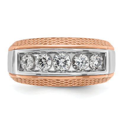 14K Weiß-/Roségold zweifarbiger Herrenring mit 1K Diamanten, komplett besetzt