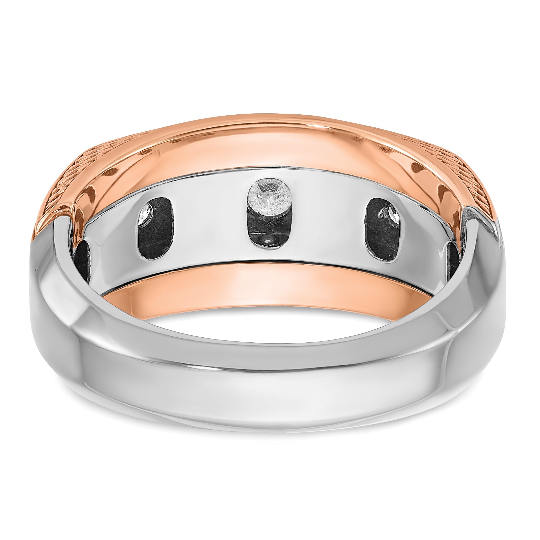 14K Weiß-/Roségold zweifarbiger Herrenring mit 1K Diamanten, komplett besetzt