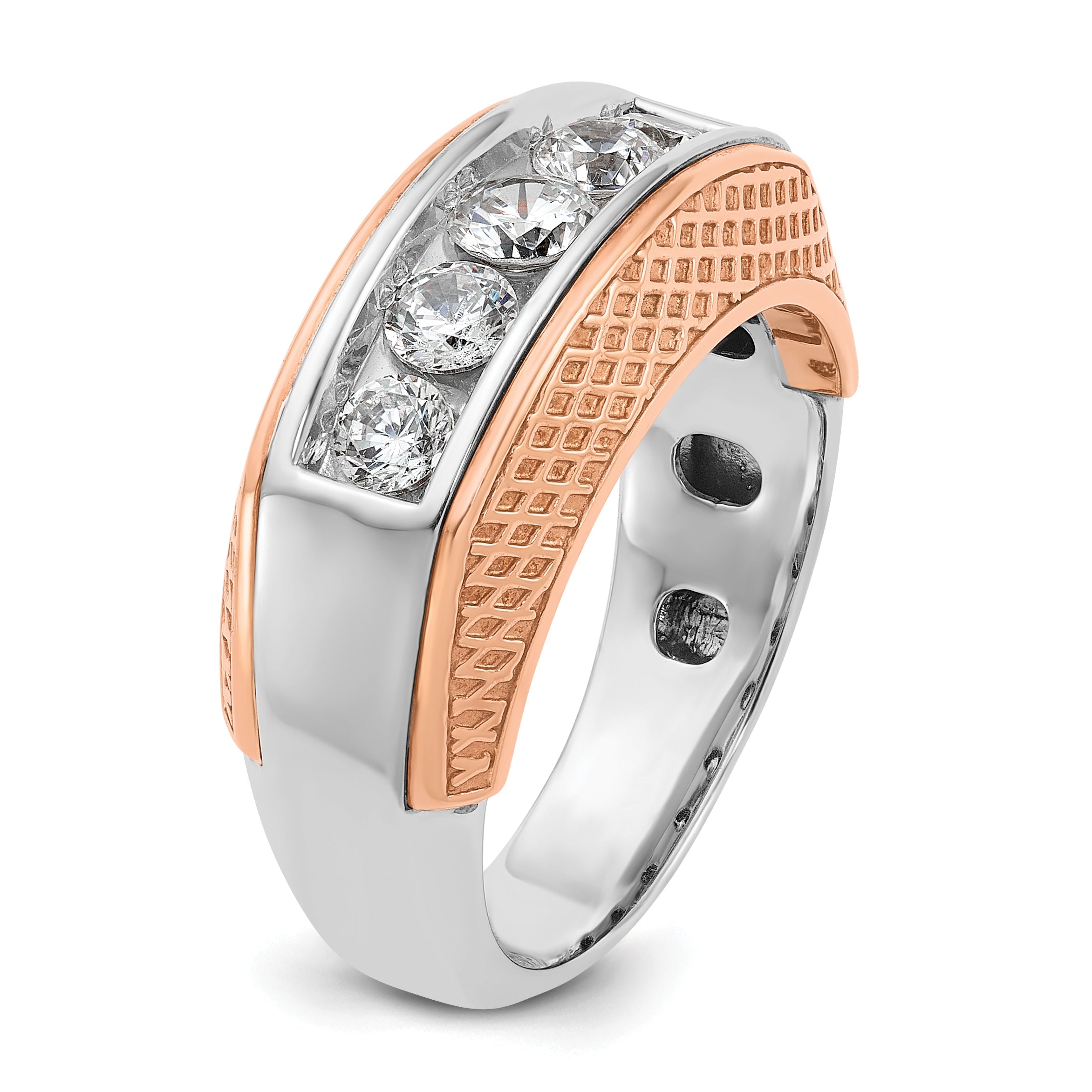 14K Weiß-/Roségold zweifarbiger Herrenring mit 1K Diamanten, komplett besetzt