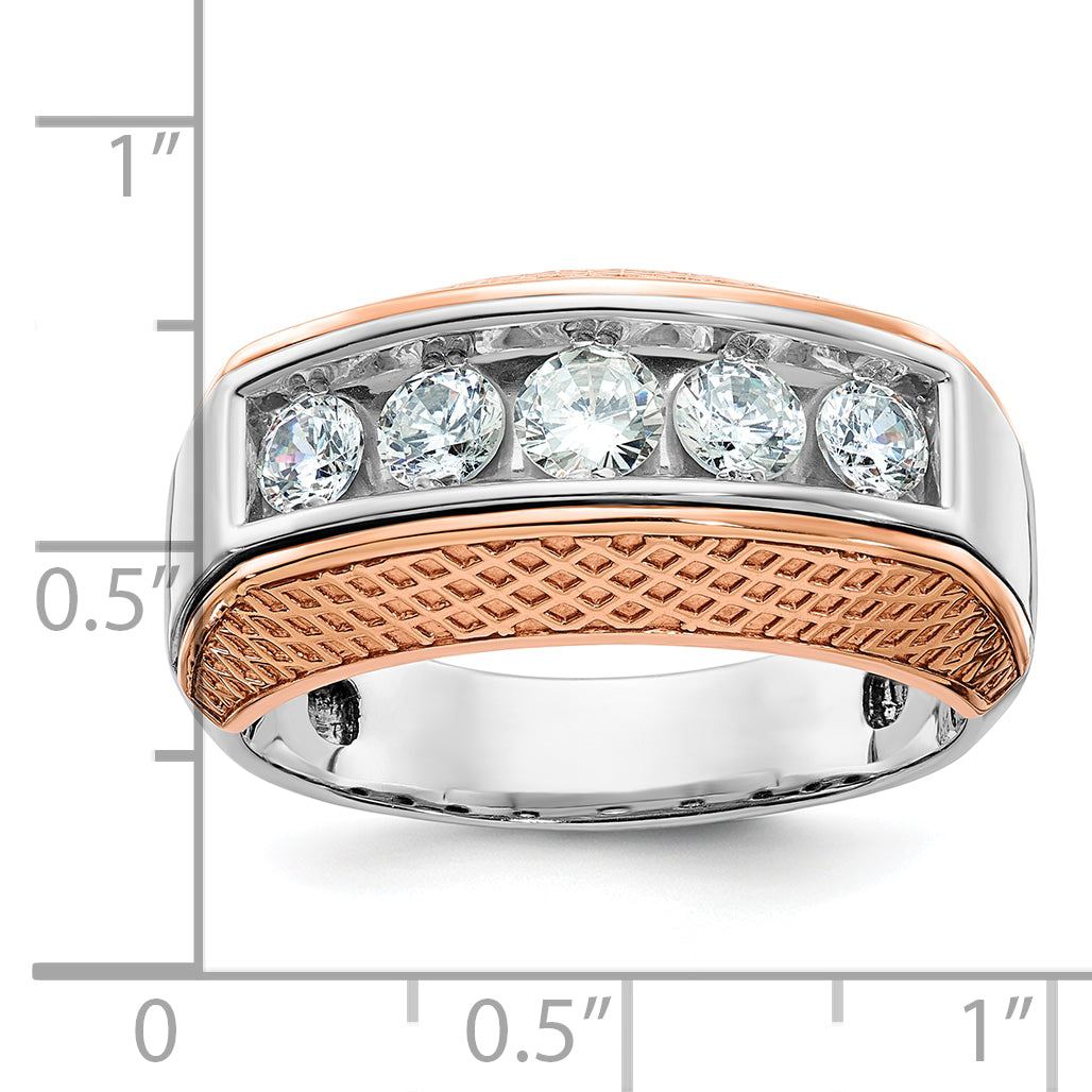 14K Weiß-/Roségold zweifarbiger Herrenring mit 1K Diamanten, komplett besetzt