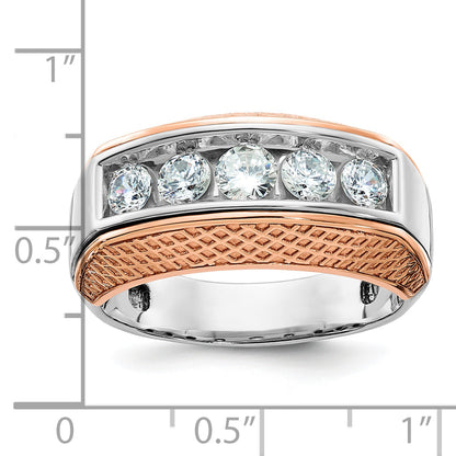 14K Weiß-/Roségold zweifarbiger Herrenring mit 1K Diamanten, komplett besetzt