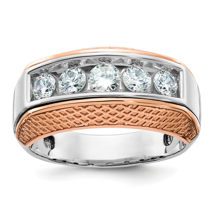14K Weiß-/Roségold zweifarbiger Herrenring mit 1K Diamanten, komplett besetzt
