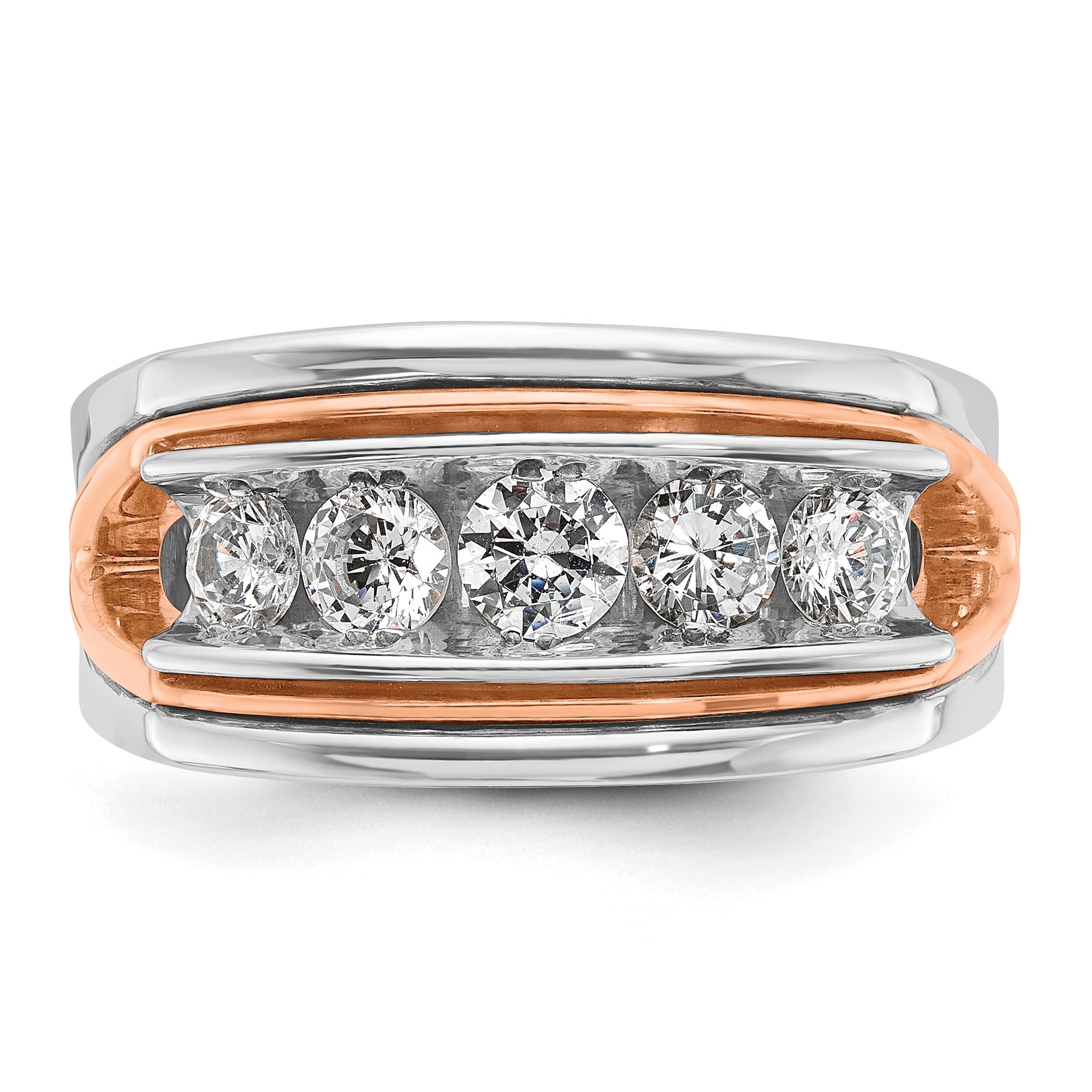 14K Weiß-/Roségold Herren-Ring zweifarbig aus Gold in Weiß-/Roségold mit 1K Diamant, komplett besetzt